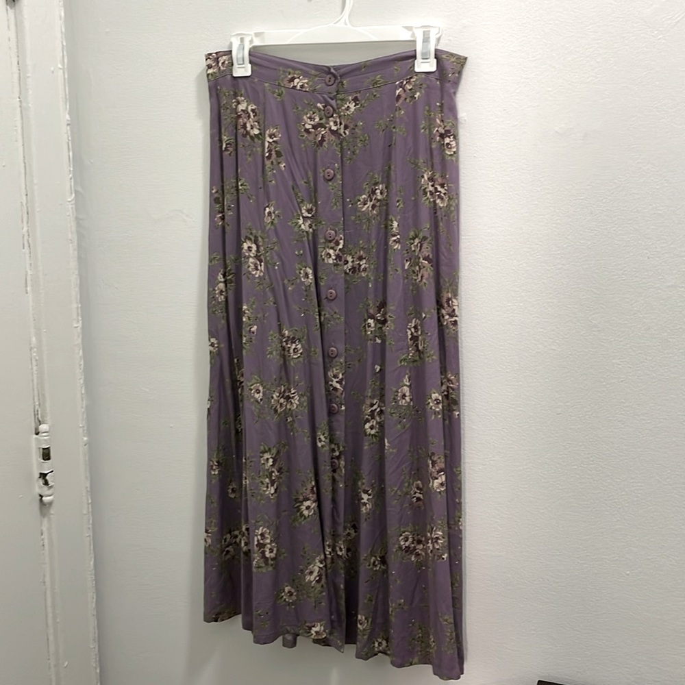 Lavender Floral Midi Button-down Skirt Size M